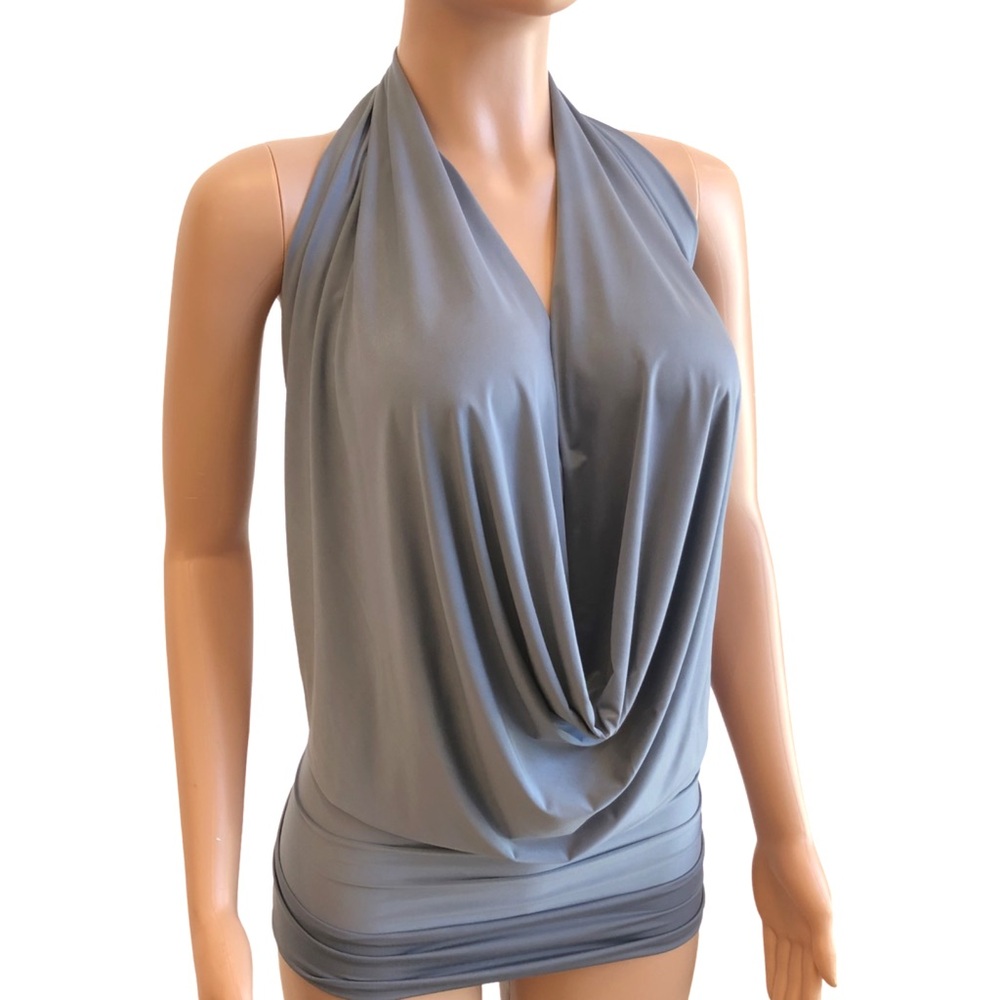 Ivory White Backless Drape Cowl Halter Sexy Top - Made-In-USA - Picture 10 of 16